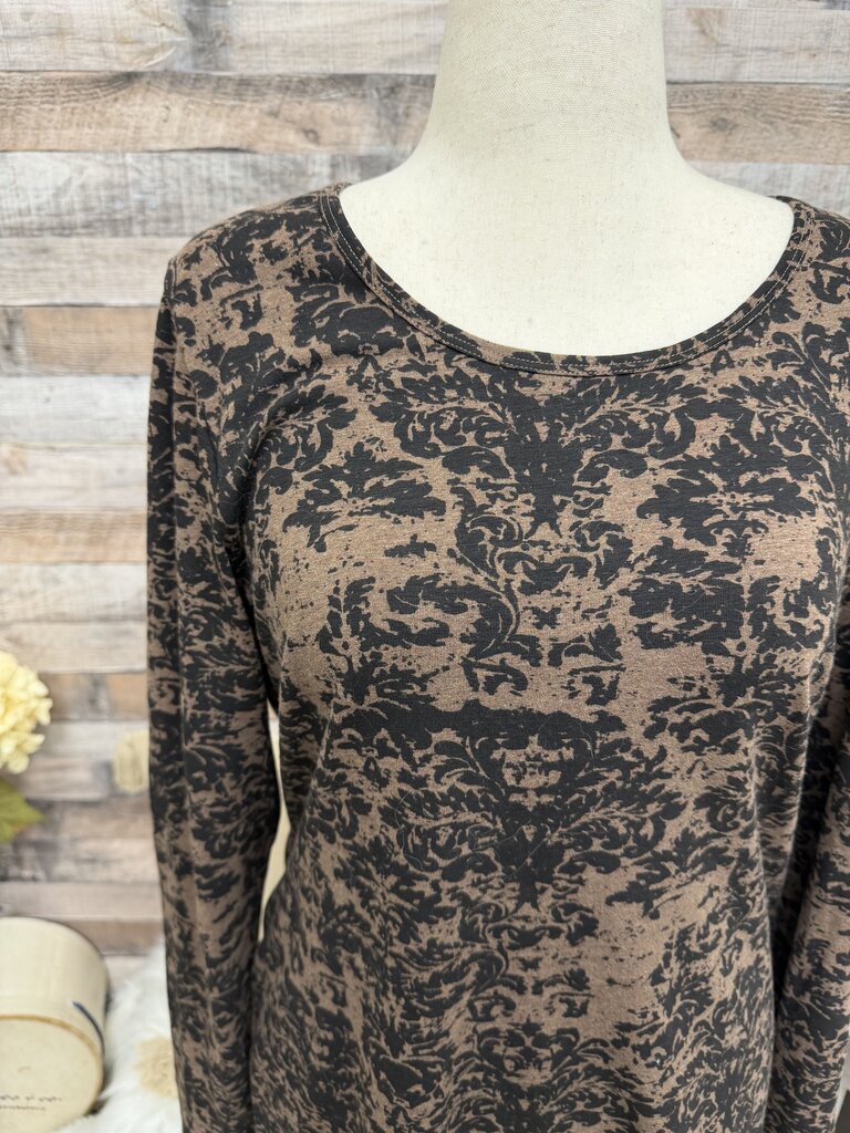 Peruvian Connection black/brown patterned long sleeve tee