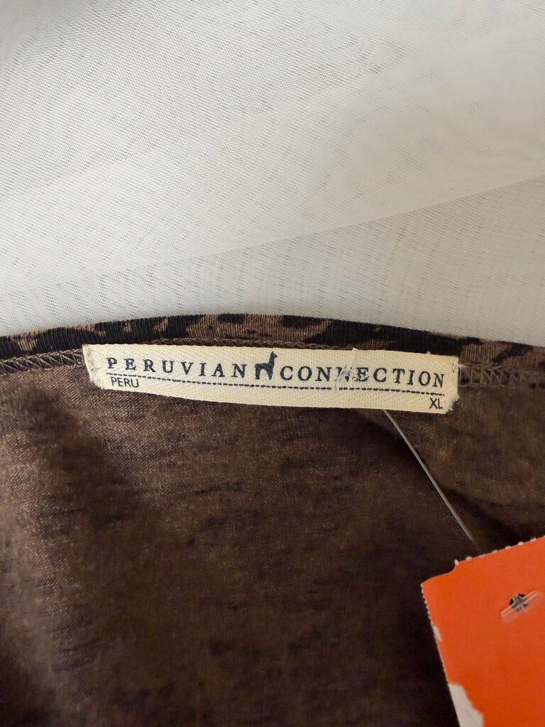 Peruvian Connection black/brown patterned long sleeve tee