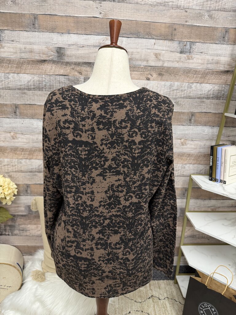 Peruvian Connection black/brown patterned long sleeve tee