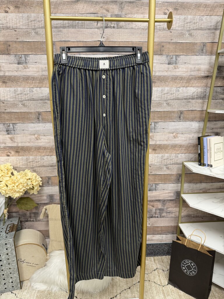 Anthropologie NWT green/navy striped pants w/ button fly