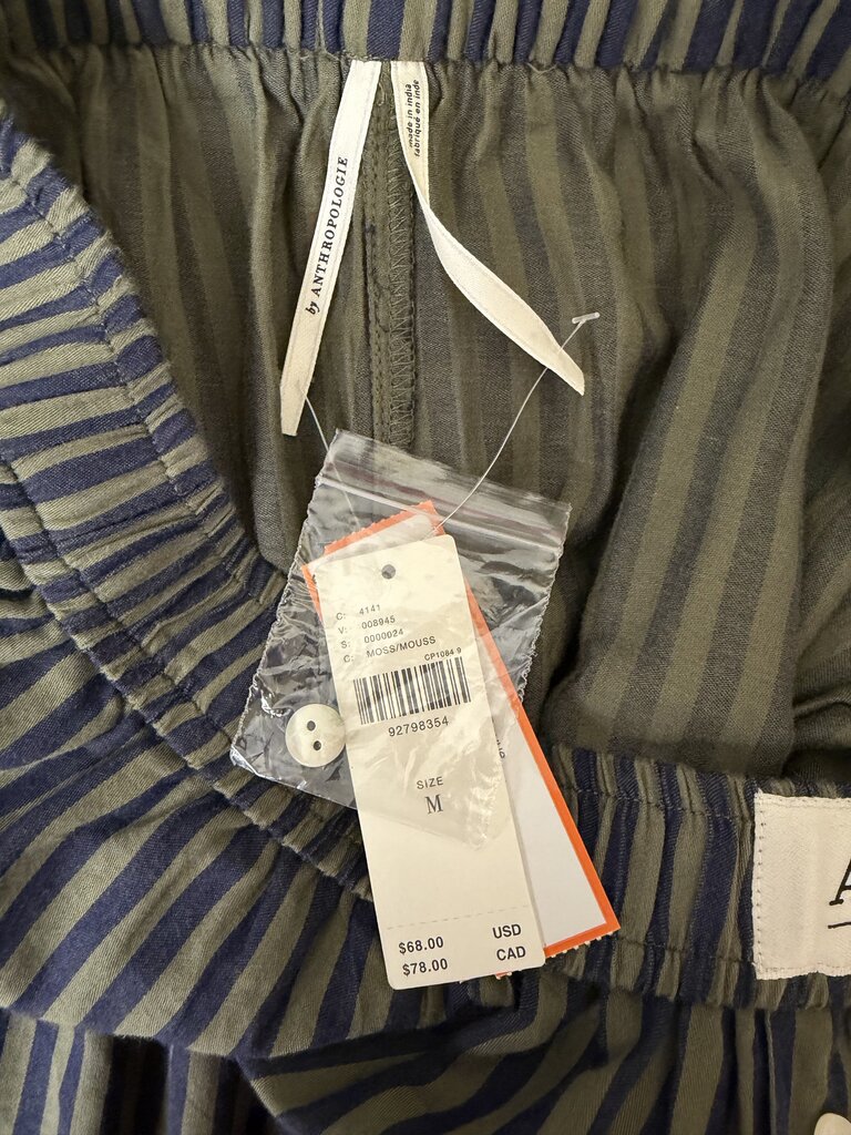 Anthropologie NWT green/navy striped pants w/ button fly