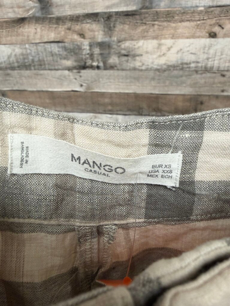 MANGO casual tan/gray plaid linen pants