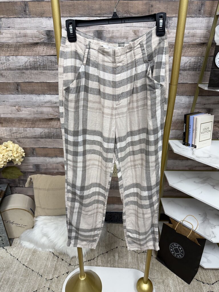 MANGO casual tan/gray plaid linen pants