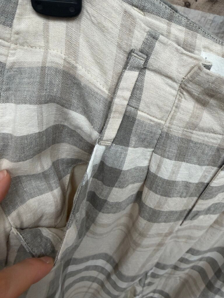 MANGO casual tan/gray plaid linen pants