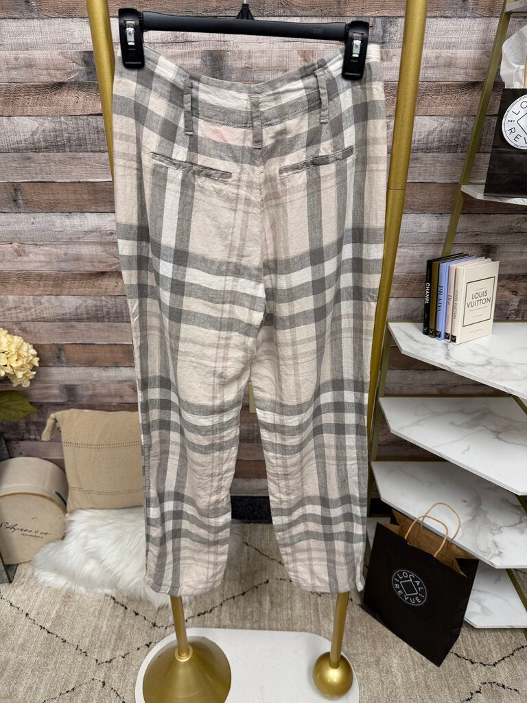 MANGO casual tan/gray plaid linen pants
