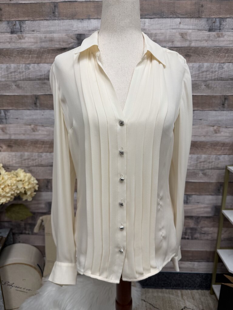 White House Black Market cream silk button down blouse