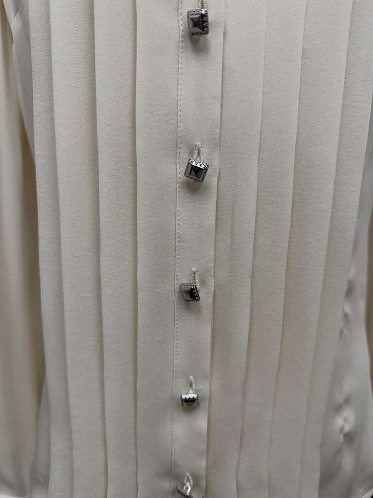White House Black Market cream silk button down blouse