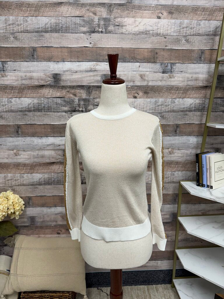 Chee-Cho gold sparkle knit top w/ sequin stripe on arm Chee-Cho gold XS women TOPS