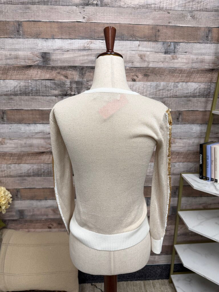 Chee-Cho gold sparkle knit top w/ sequin stripe on arm Chee-Cho gold XS women TOPS