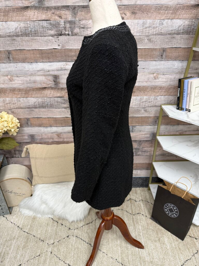 Zara mid-length black jacket w/ chain decor on collar