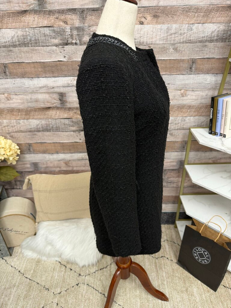 Zara mid-length black jacket w/ chain decor on collar