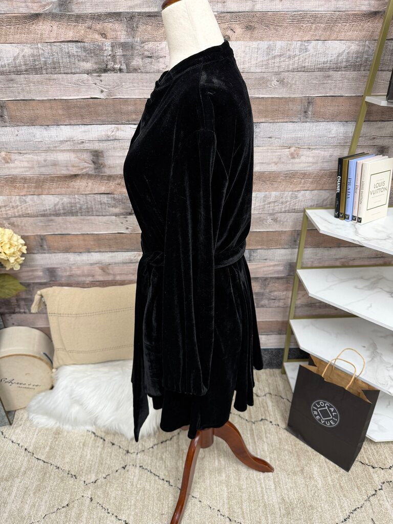 Zara black velvet long sleeve mini dress w/ tie