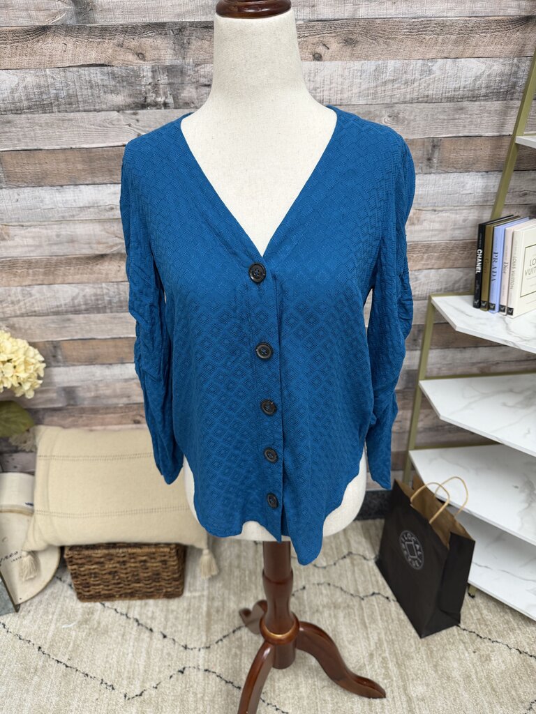 Anthropologie Blue Textured Rhombus Blouse Anthropologie Blue 0 women TOPS