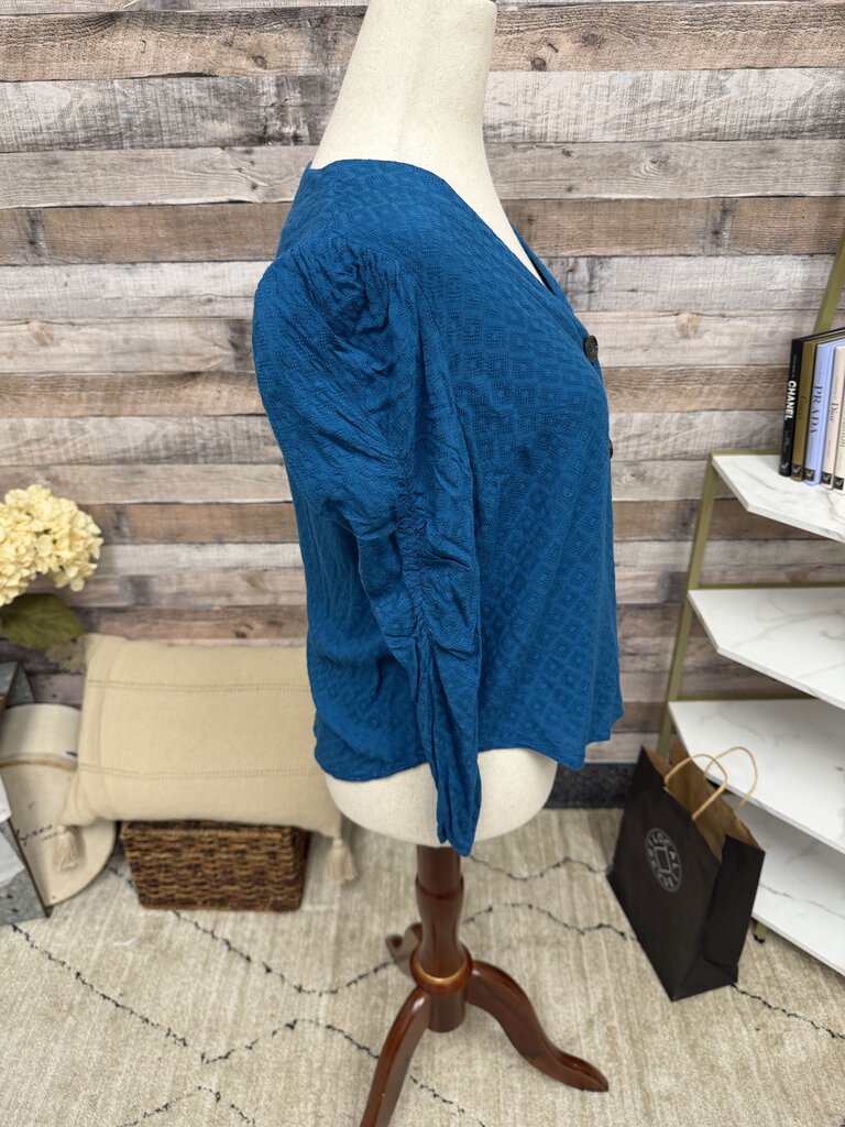 Anthropologie Blue Textured Rhombus Blouse Anthropologie Blue 0 women TOPS
