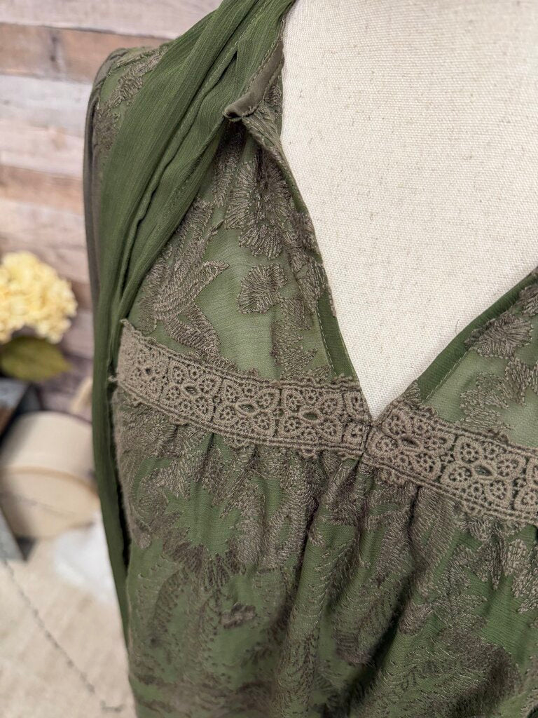 Tiny by Anthro Green Embroidered Tunic Dress W/ Scarf