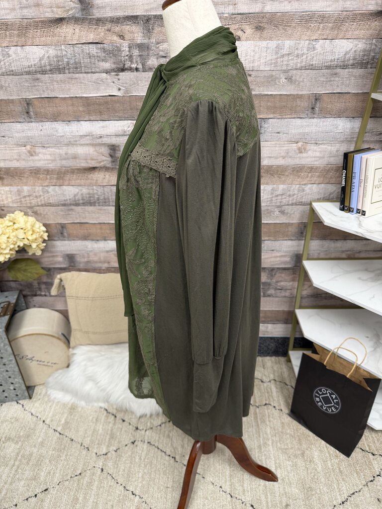 Tiny by Anthro Green Embroidered Tunic Dress W/ Scarf