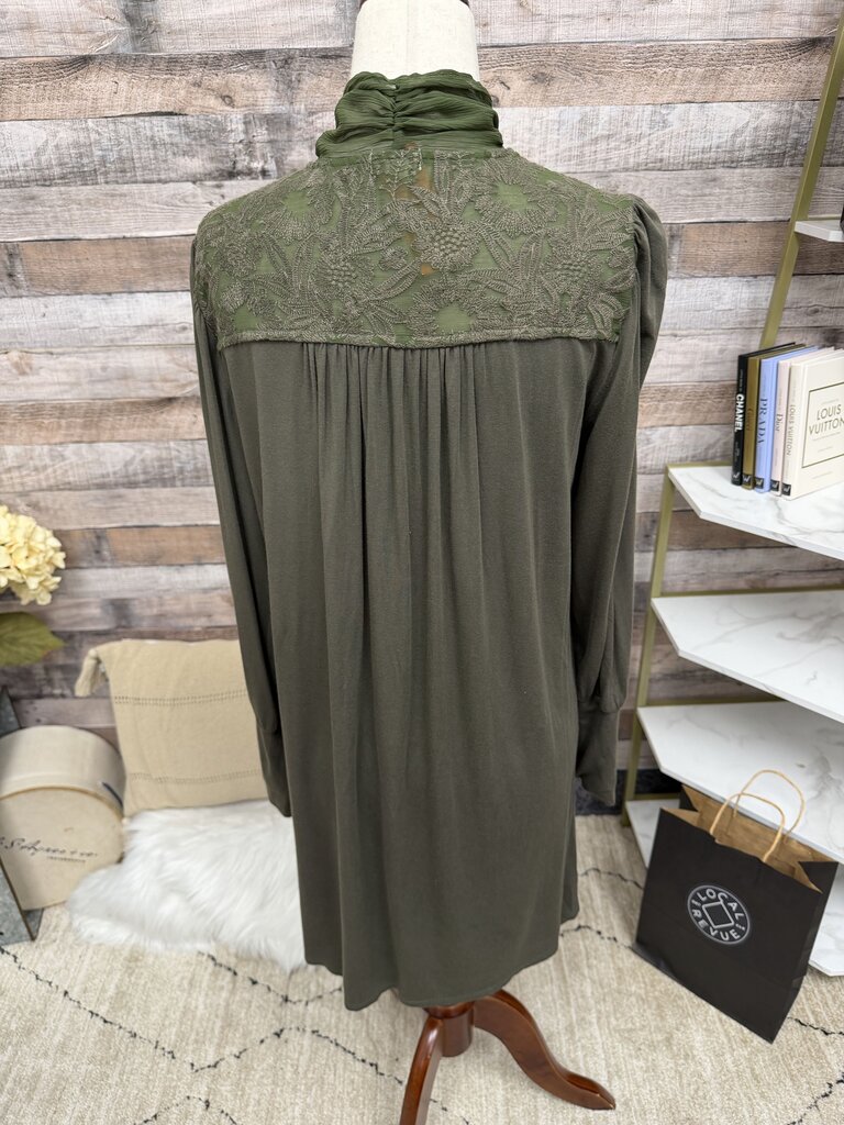 Tiny by Anthro Green Embroidered Tunic Dress W/ Scarf