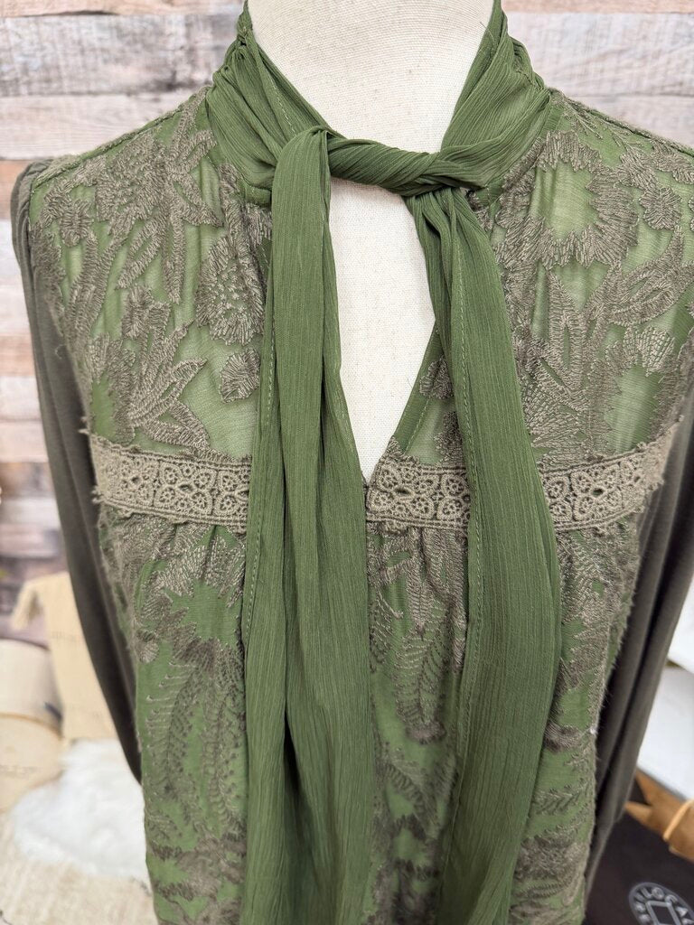 Tiny by Anthro Green Embroidered Tunic Dress W/ Scarf