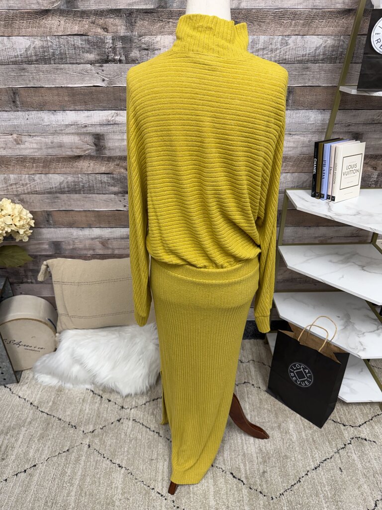 Anthropologie Yellow Knit Ribbed Maxi Long Sleeved Dress W/ Mock Neck