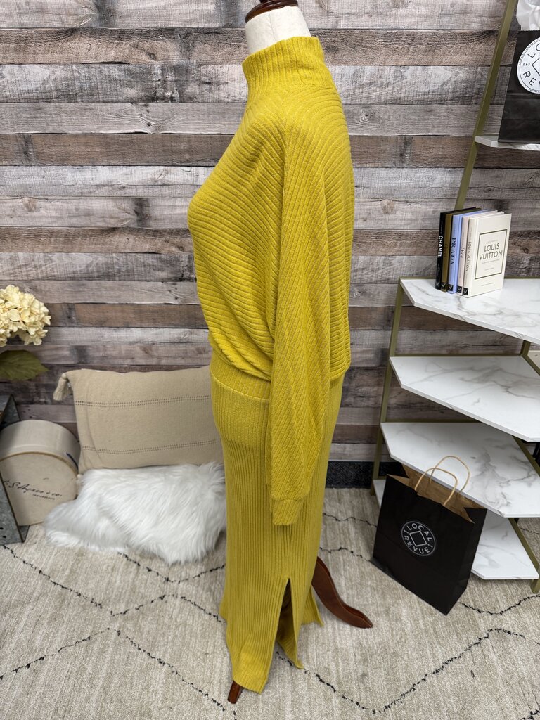 Anthropologie Yellow Knit Ribbed Maxi Long Sleeved Dress W/ Mock Neck