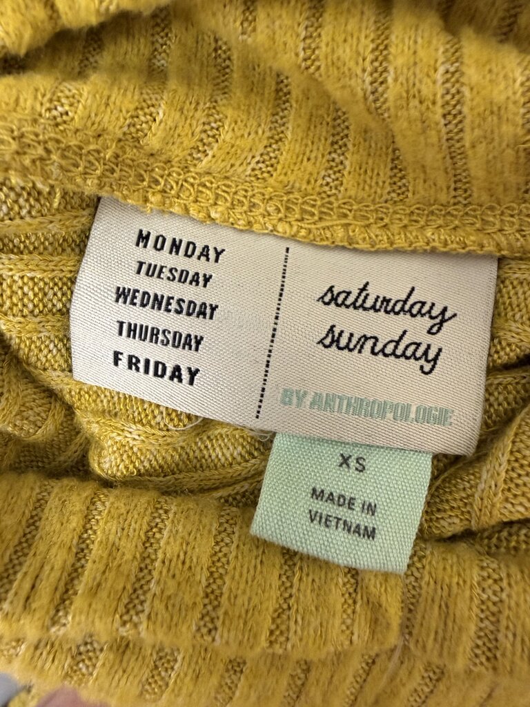 Anthropologie Yellow Knit Ribbed Maxi Long Sleeved Dress W/ Mock Neck
