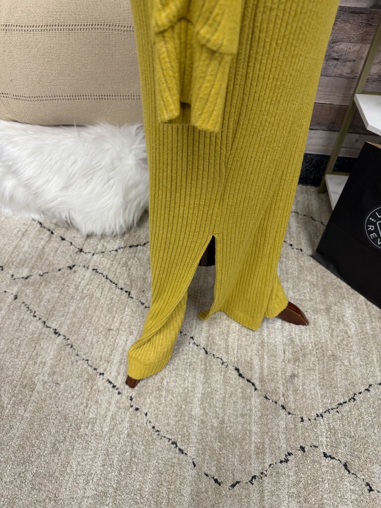 Anthropologie Yellow Knit Ribbed Maxi Long Sleeved Dress W/ Mock Neck
