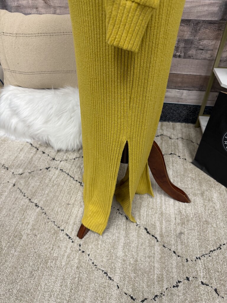 Anthropologie Yellow Knit Ribbed Maxi Long Sleeved Dress W/ Mock Neck