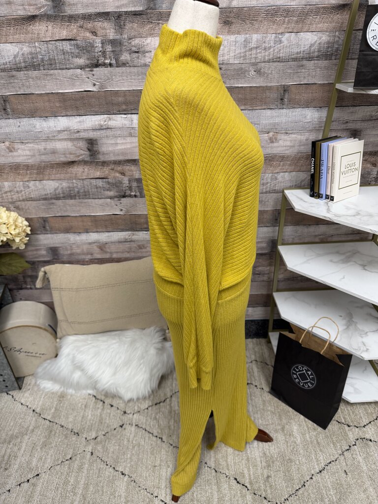 Anthropologie Yellow Knit Ribbed Maxi Long Sleeved Dress W/ Mock Neck