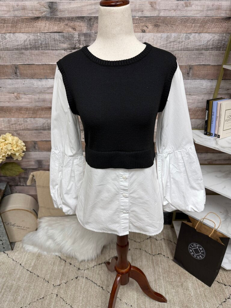 Moth Black Sweater W/ White Poplin Top