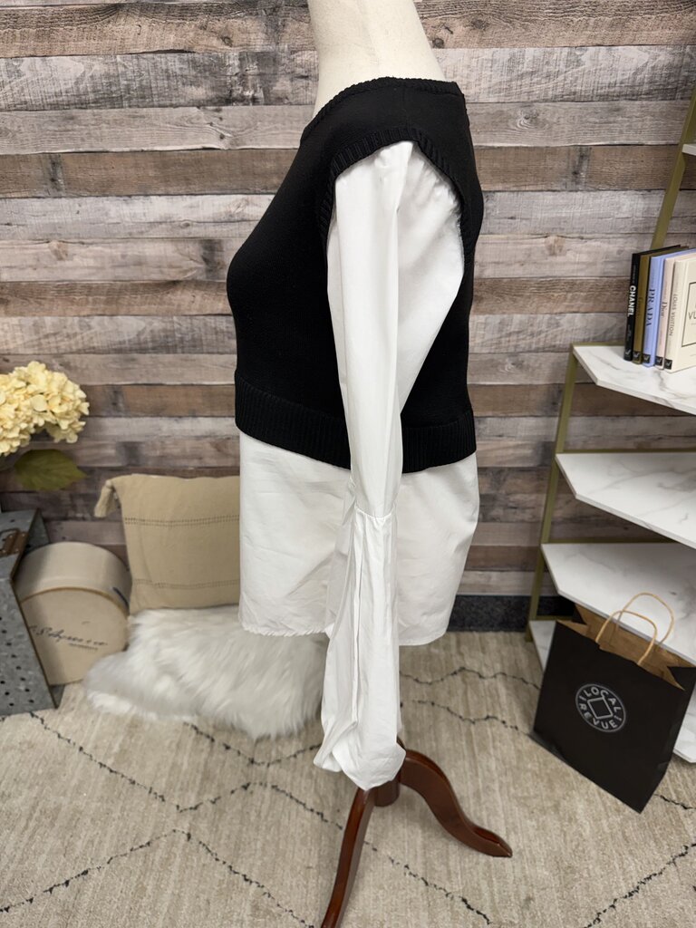 Moth Black Sweater W/ White Poplin Top