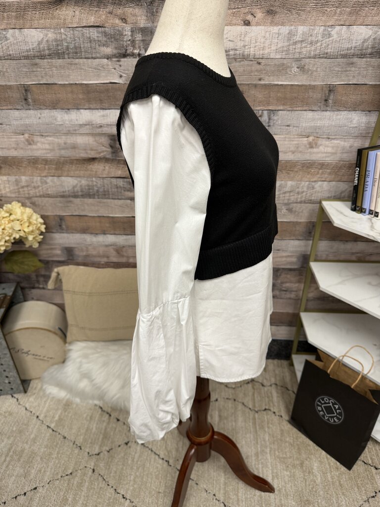 Moth Black Sweater W/ White Poplin Top