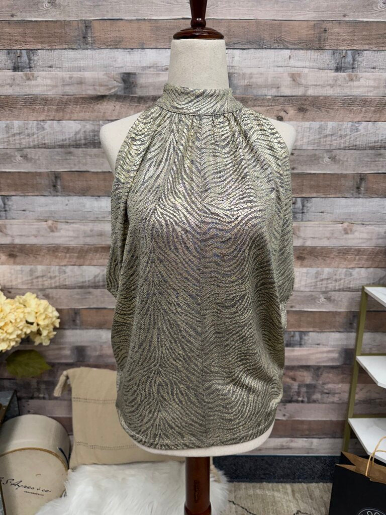 Anthropologie Metallic Zebra Print Halter Top