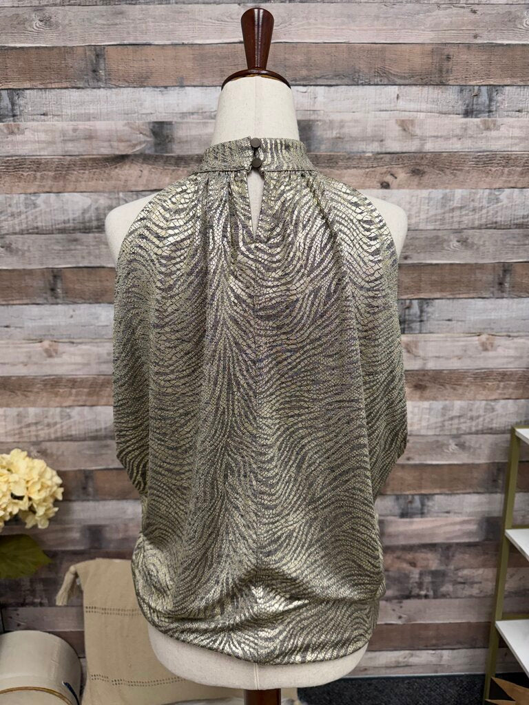 Anthropologie Metallic Zebra Print Halter Top