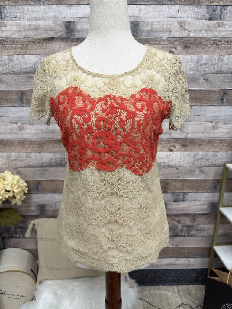 Porcelain Beige Lace Short Sleeve Blouse