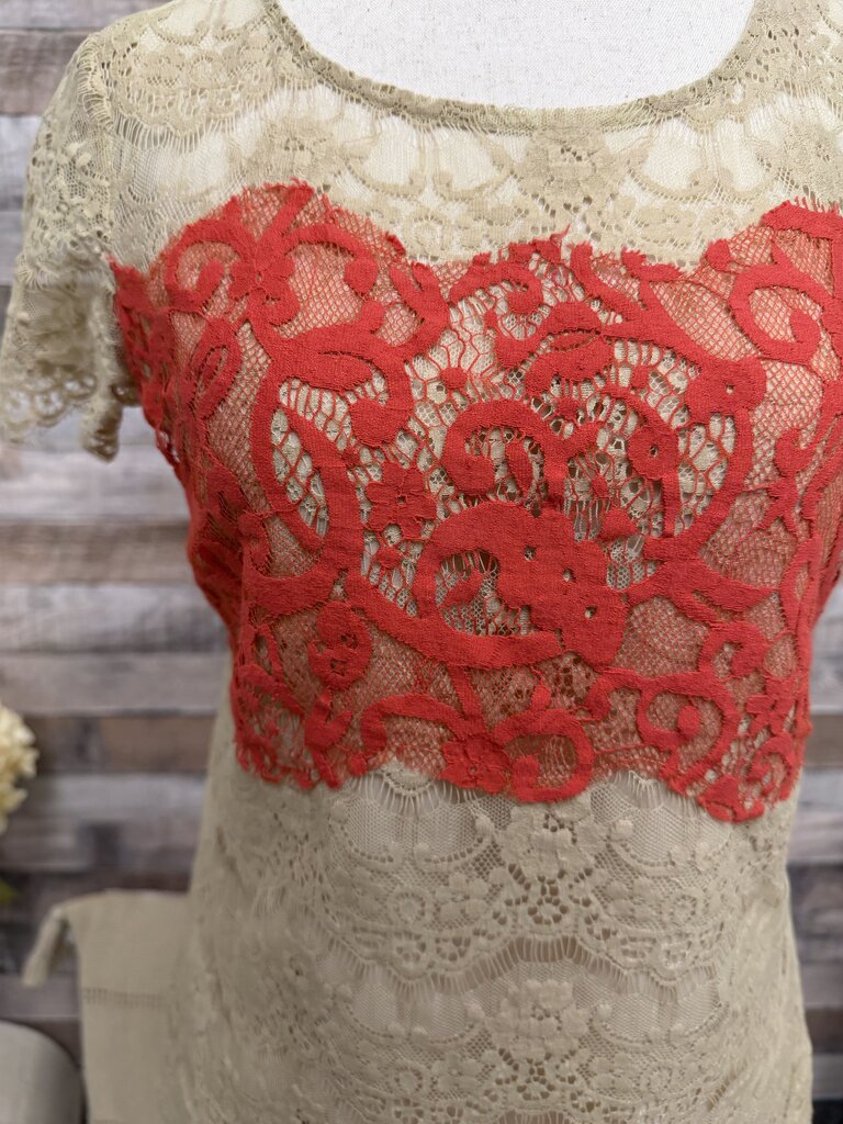 Porcelain Beige Lace Short Sleeve Blouse