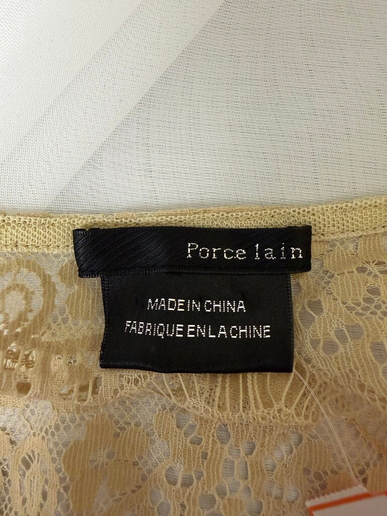 Porcelain Beige Lace Short Sleeve Blouse