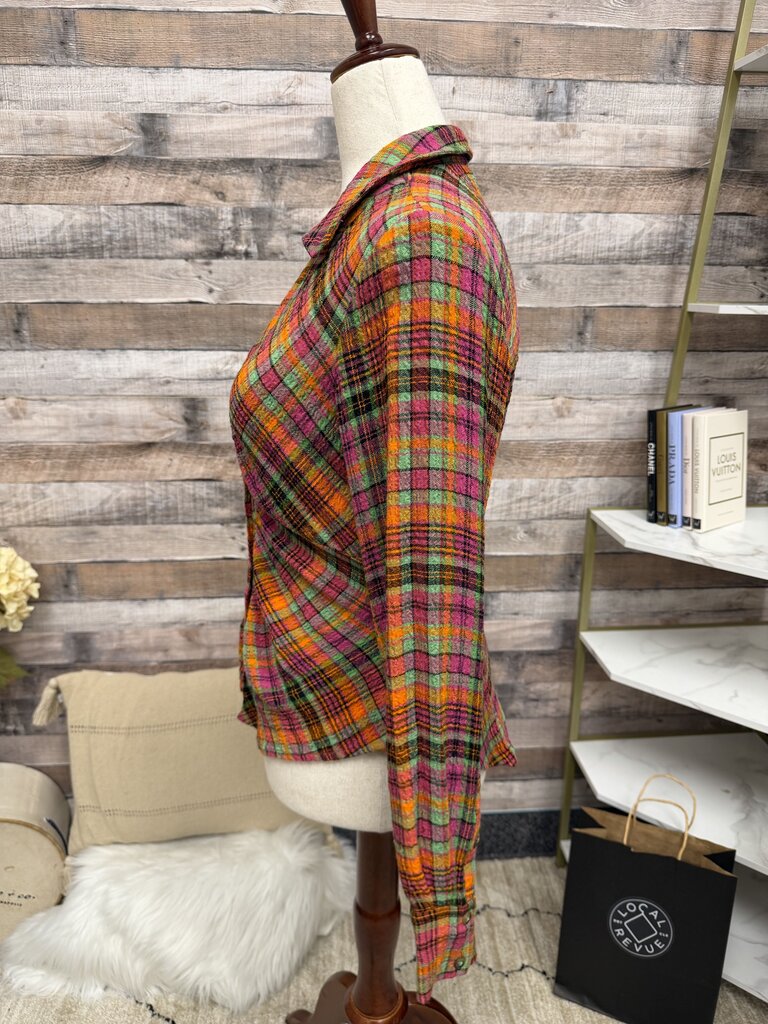 Piilcro Bright Multi Color Ruched Deep V Neck Button Down Shirt