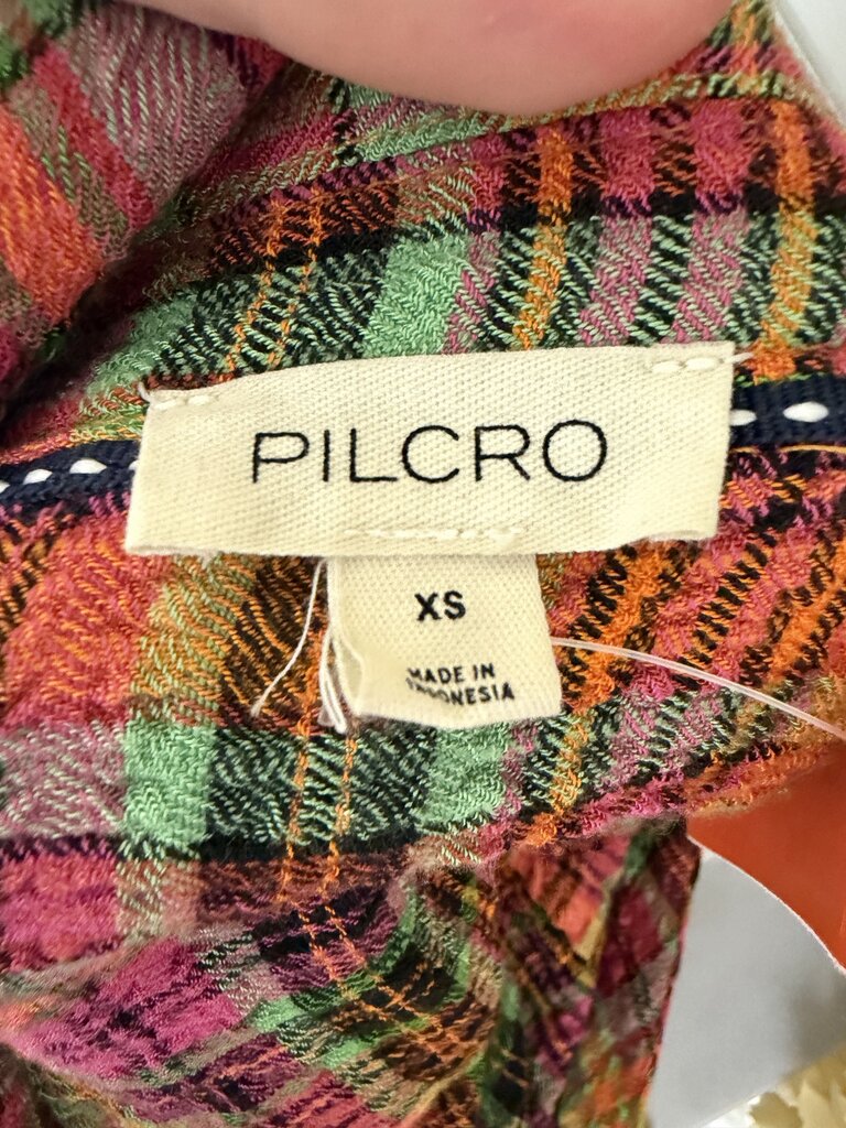 Piilcro Bright Multi Color Ruched Deep V Neck Button Down Shirt
