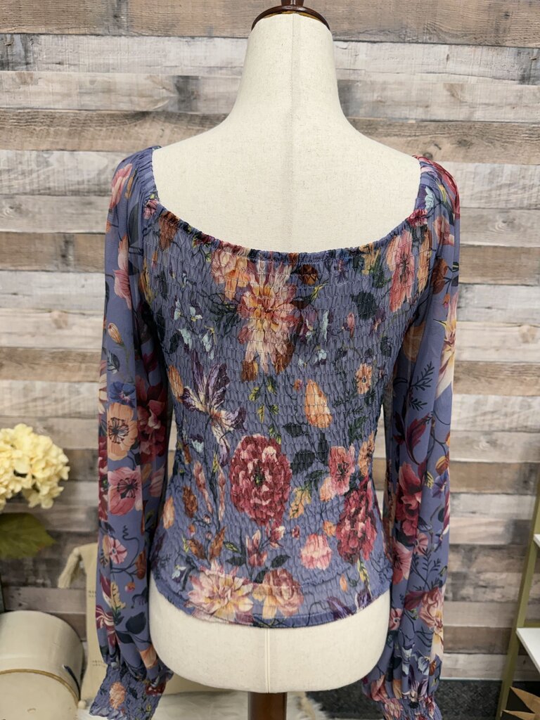 Anthropologie Purple Floral W/ Smocked Bodice and Balloon Sleeves