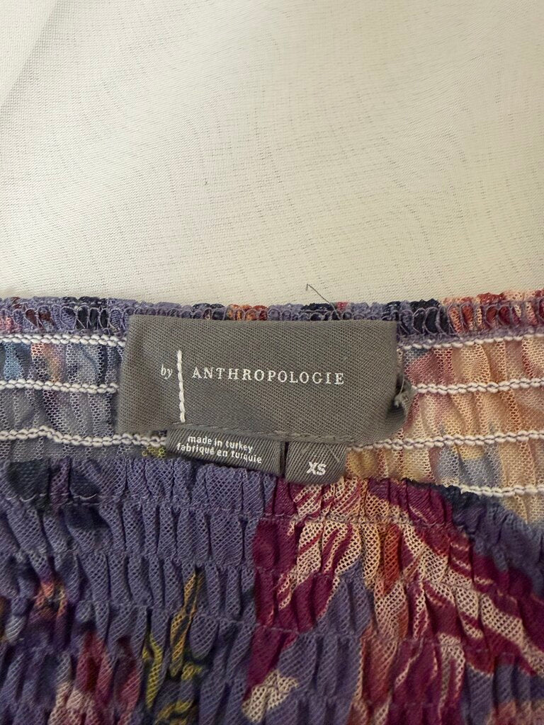 Anthropologie Purple Floral W/ Smocked Bodice and Balloon Sleeves