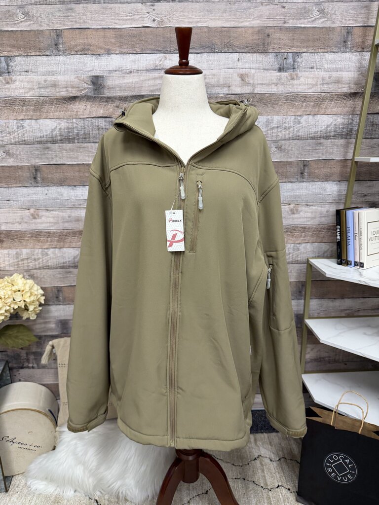 Pudolla Beige Softshell Hooded Windbreaker Jacket NWT