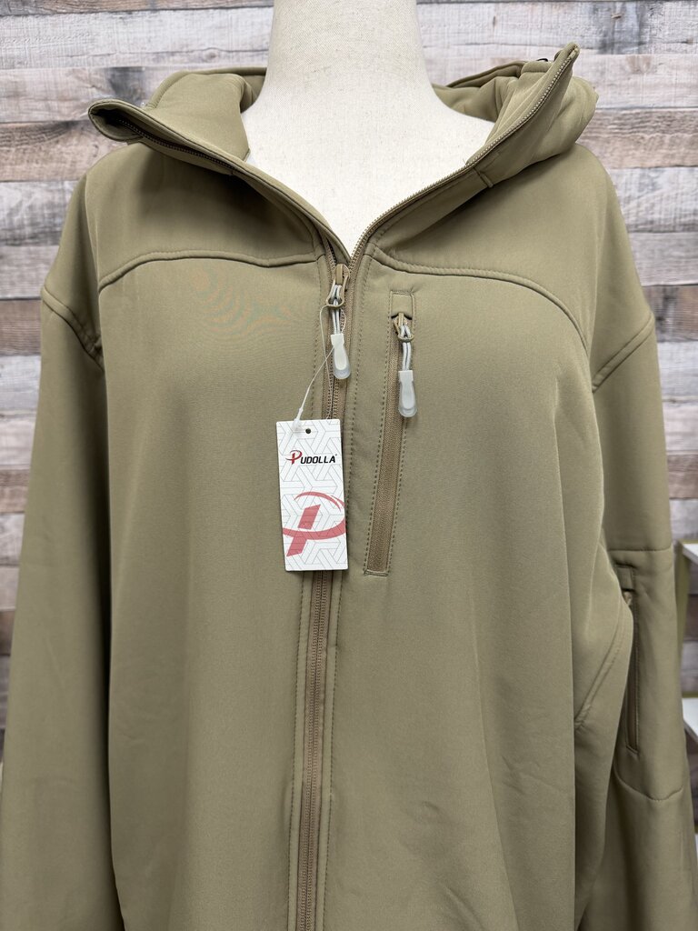 Pudolla Beige Softshell Hooded Windbreaker Jacket NWT