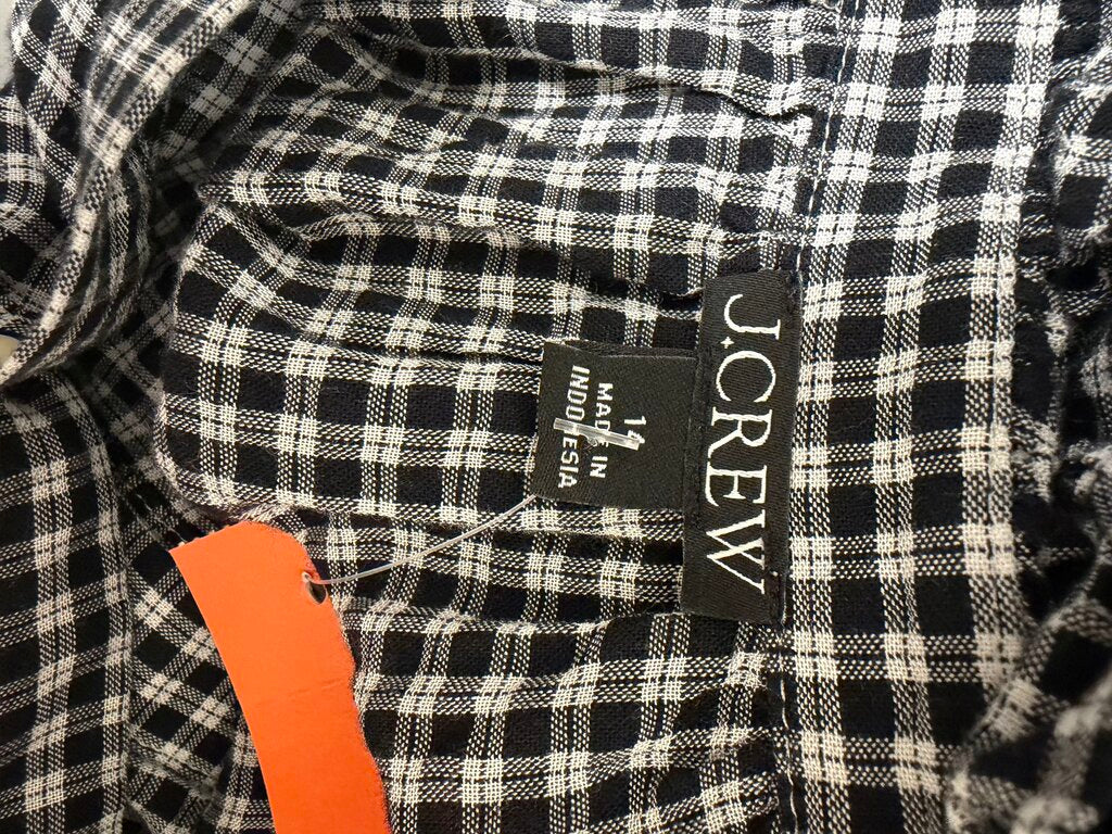 J Crew black/white gingham button up with ruffle collar J Crew Black/White 14 women BLOUSES