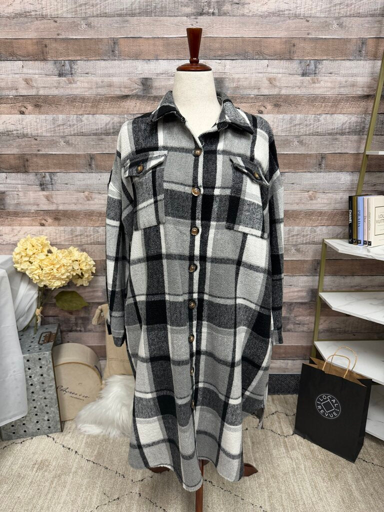 Daphne Lo black and white plaid trench coat