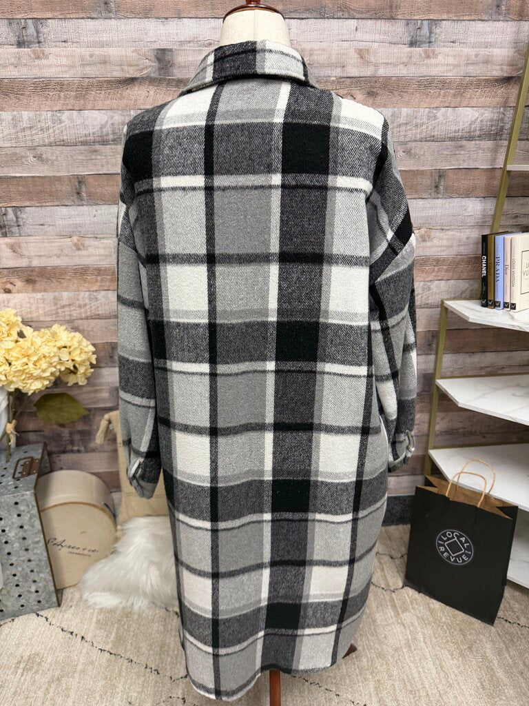 Daphne Lo black and white plaid trench coat