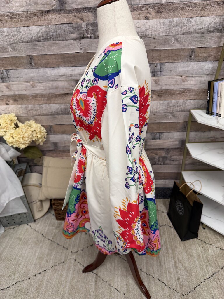 Commense NWT cream w/ floral print tunic dress w/ tie COMMENSE cream XL women DRESSES