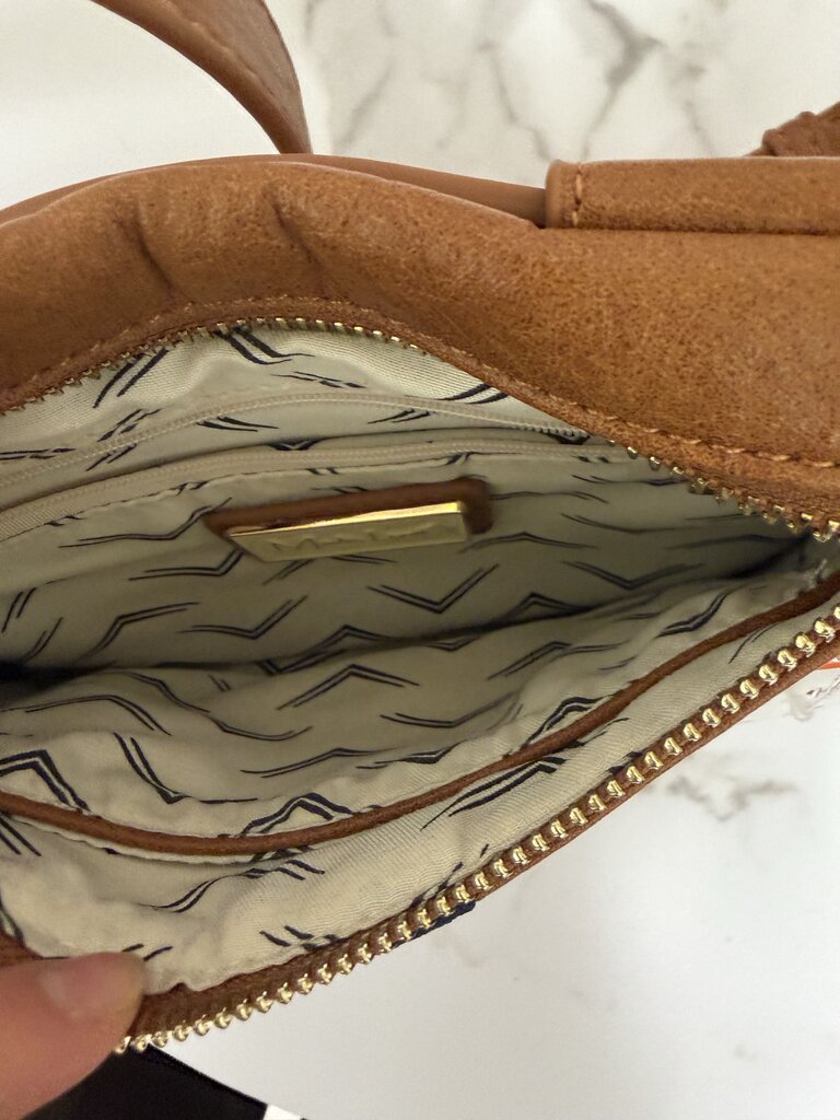 Moda Luxe brown leather w/ red blue stripe belt bag