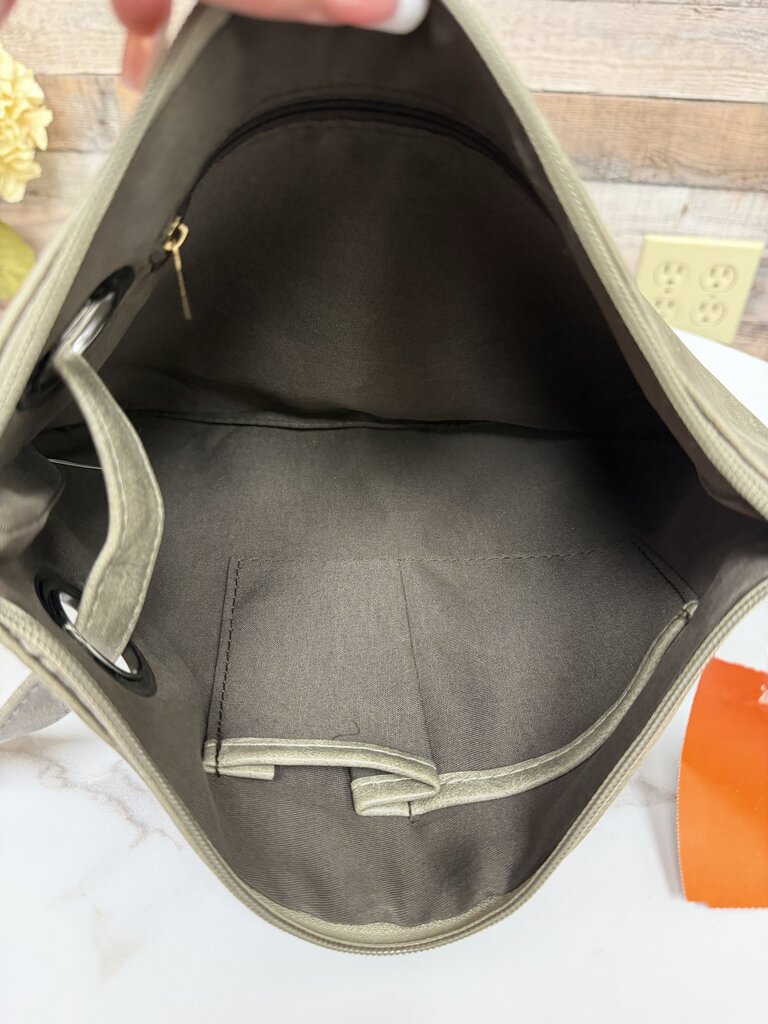 No Label grey leather oversized clutch w/ grommet detail no label grey OS women ACCESSORIES