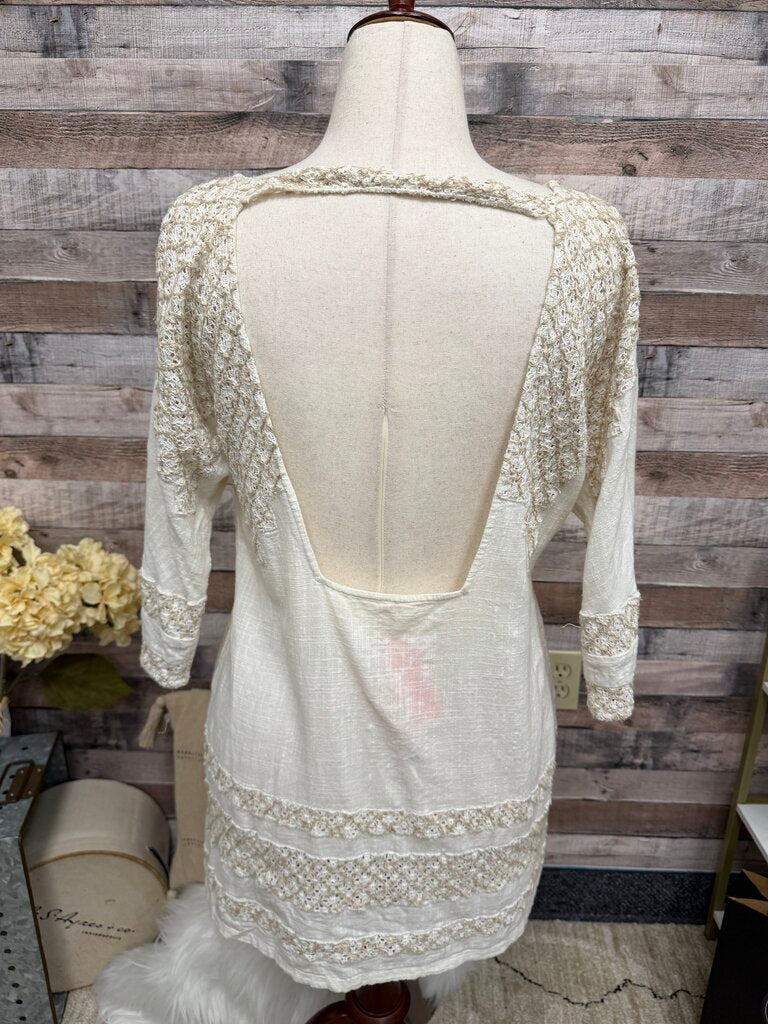 Free People cream linen embroidered tunic Free People Cream S women TOPS