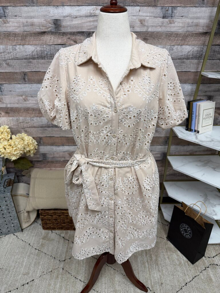 Sam Edelman beige eyelet button up dress Sam Edelman beige 14 women DRESSES